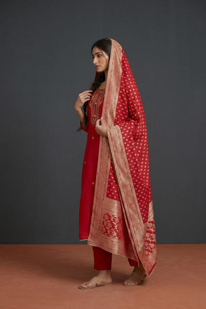 Red Gota Patti Silk Set with Banarasi Dupatta