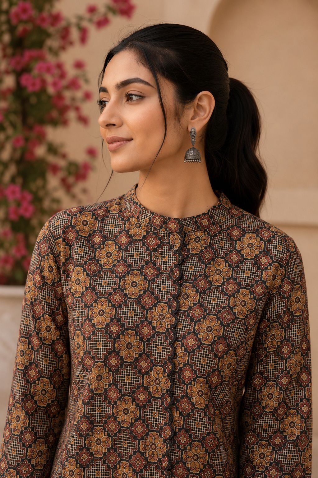 Black Printed Cotton Kurta Set