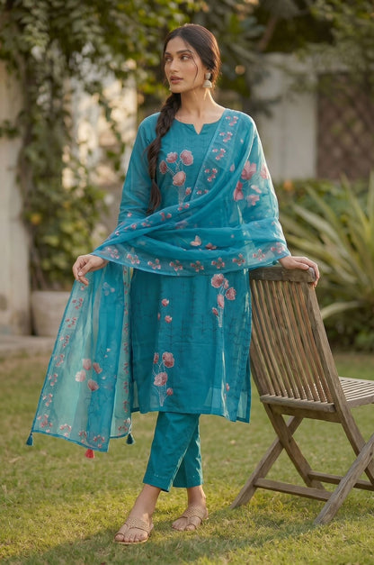 Teal Floral Suit Set