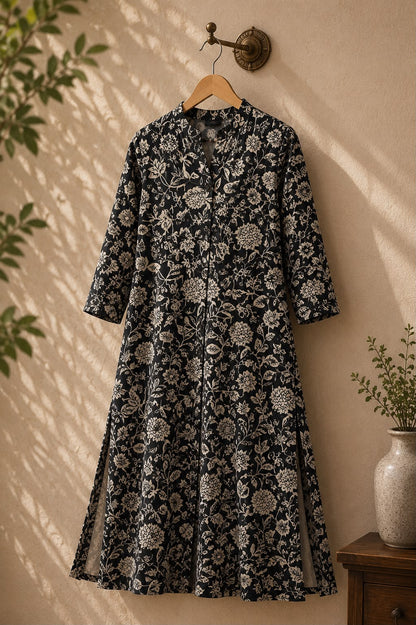 Black Floral Cotton Kurti