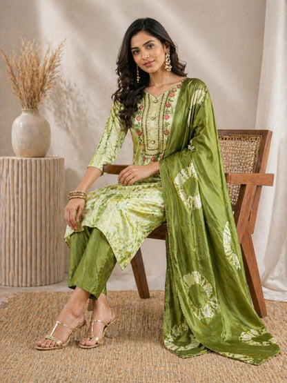 Green Silk Kurta Set