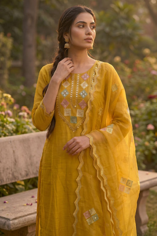 Mustard Mirror work suit set