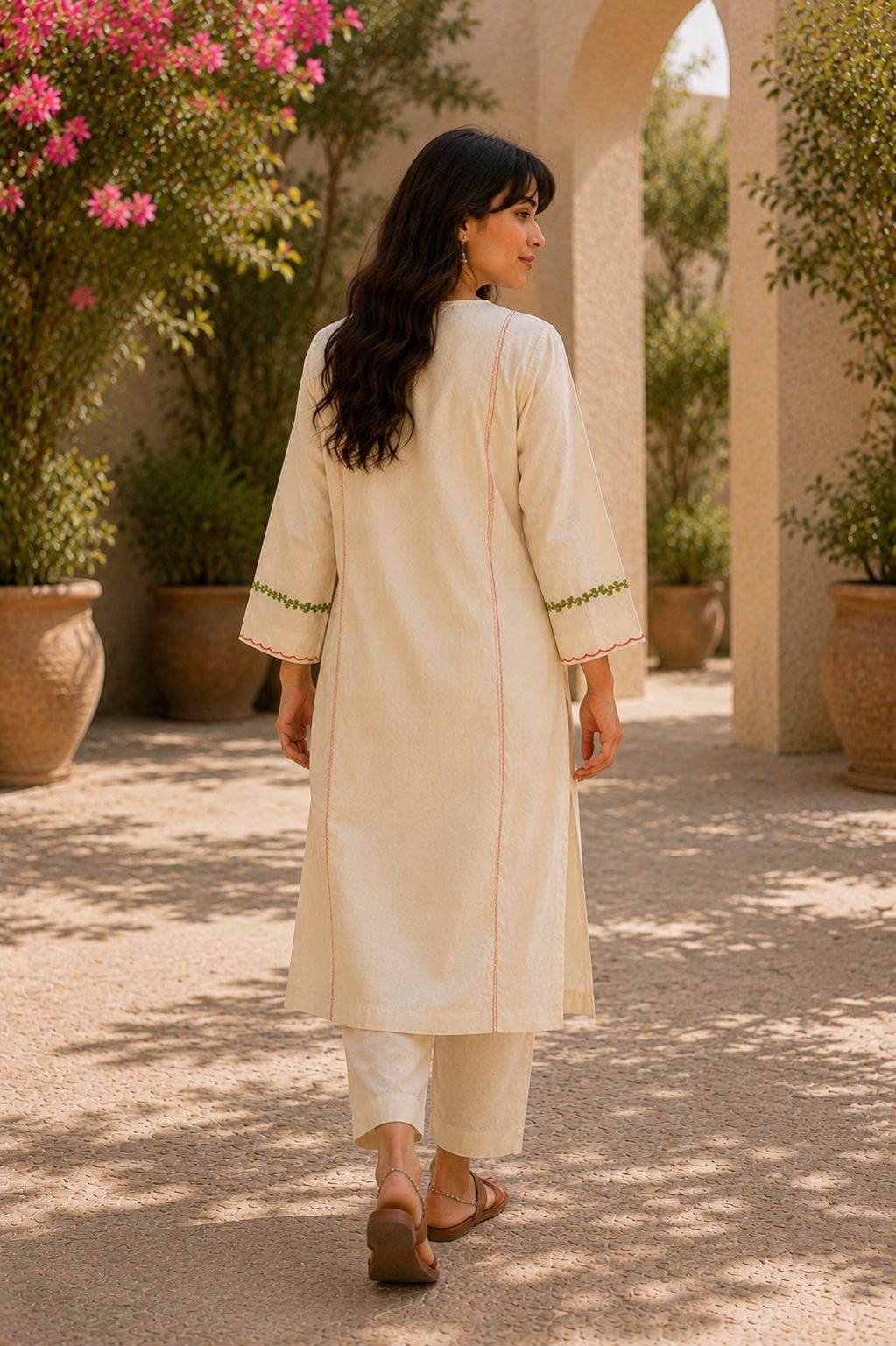 Off-White Embroidered Cotton Kurta Set