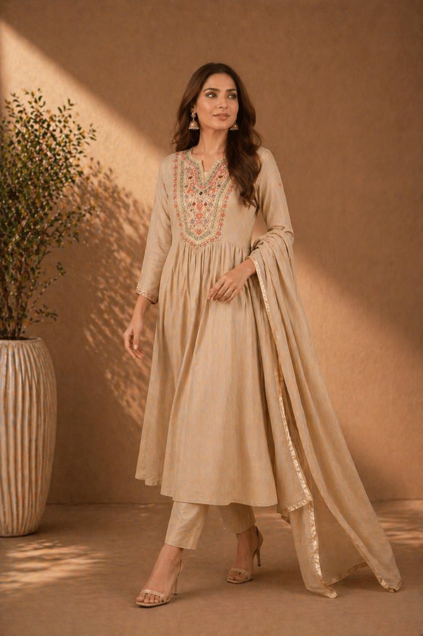 Champagne Grace Anarkali Set