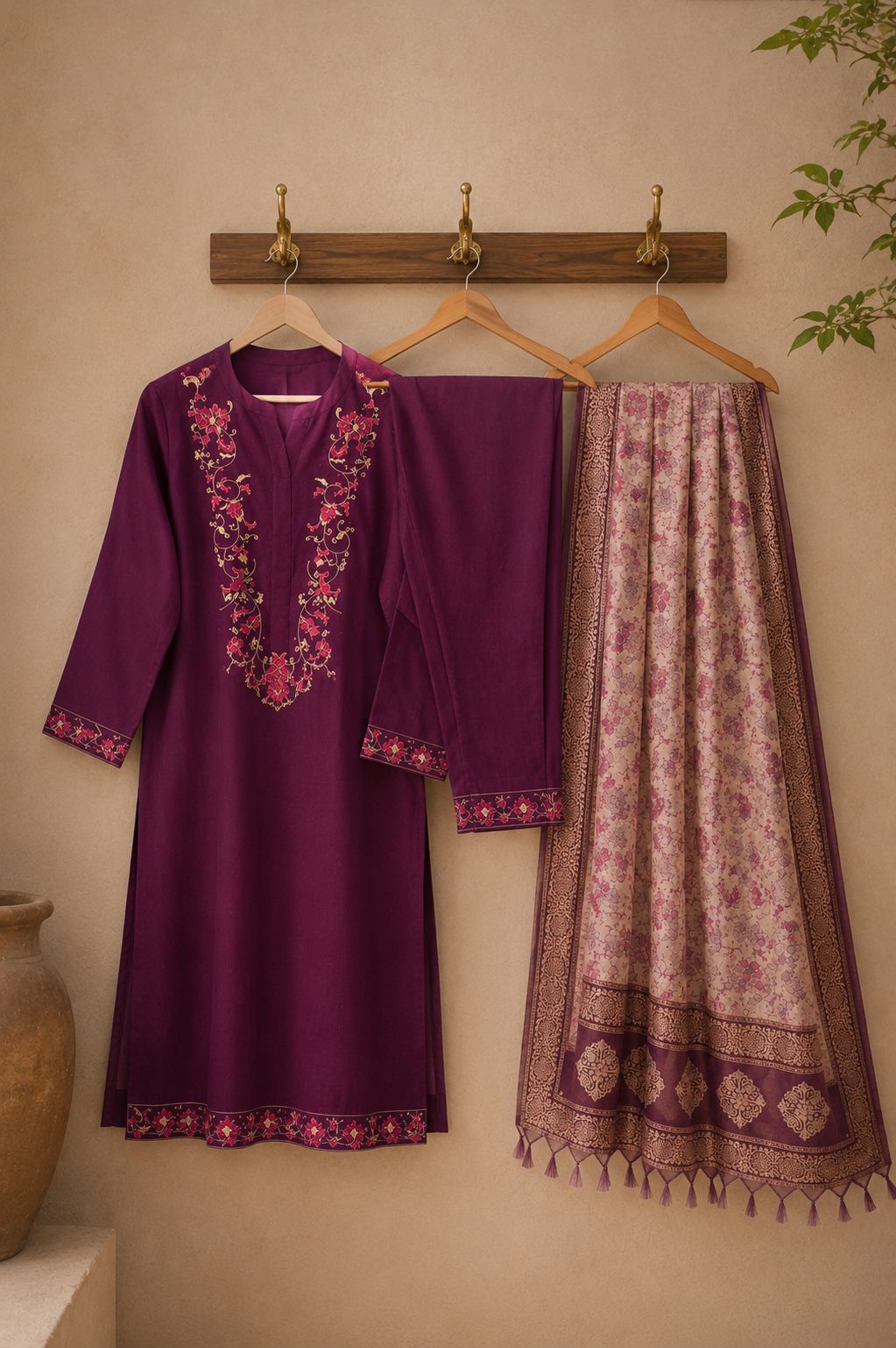 Purple Handloom Cotton Kurta Set