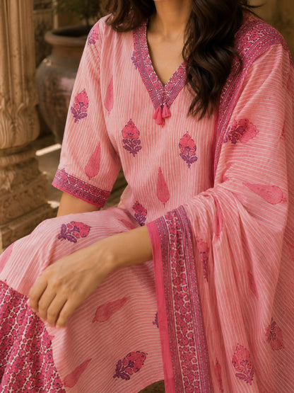 Pink Jaipur Print Cotton Suit Set