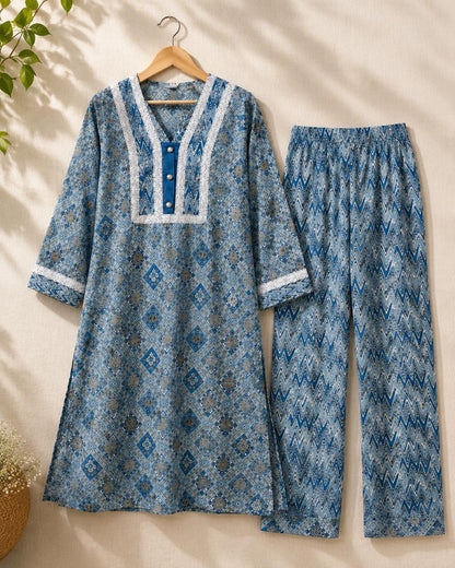 Blue Printed Cotton Co-ord Set