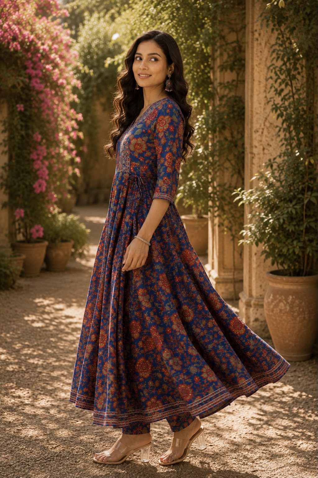 Indigo Bloom Anarkali Suit Set