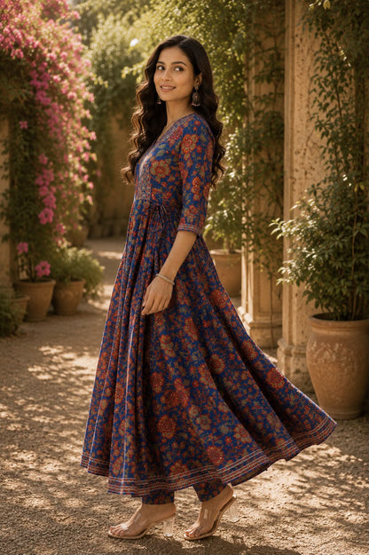 Indigo Bloom Anarkali Suit Set