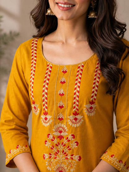 Mustard Embroidered Kurti