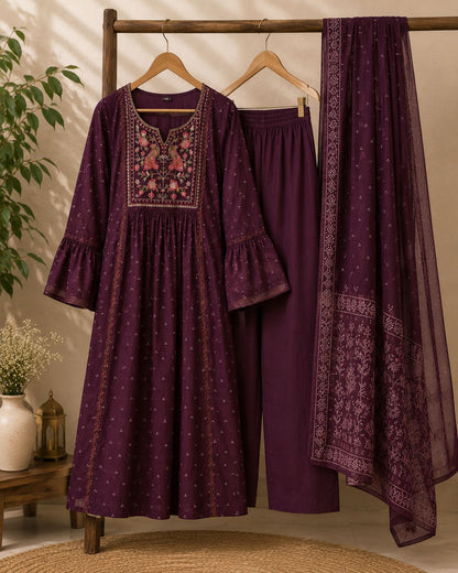 Plum Embroidered Kurta Set