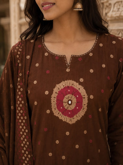 Brown Bandhani Suit Set