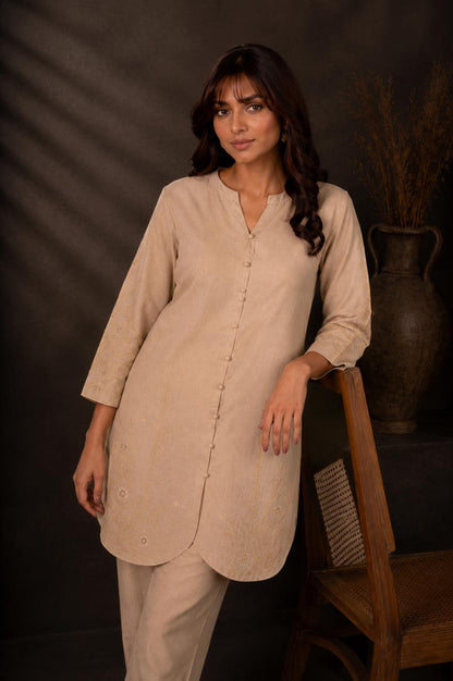 Beige Embroidered Co-ord Set