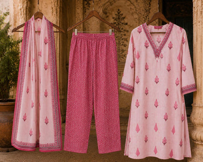 Pink Jaipur Print Cotton Suit Set