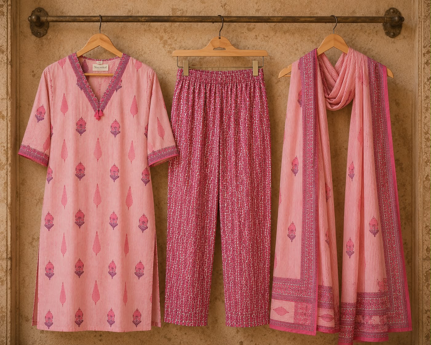 Pink Jaipur Print Cotton Suit Set