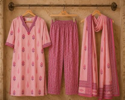 Pink Jaipur Print Cotton Suit Set