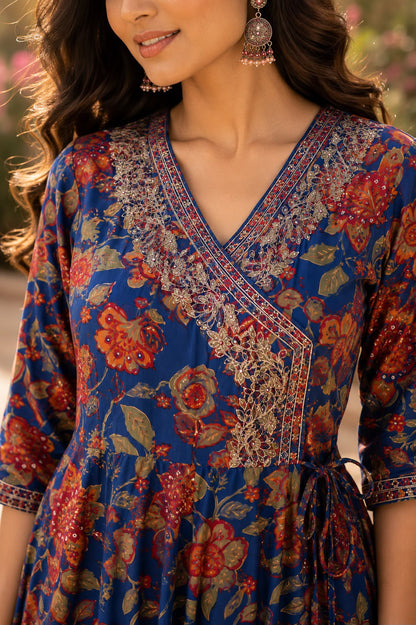 Indigo Bloom Anarkali Suit Set