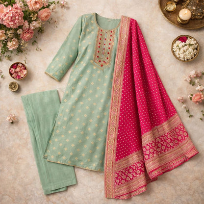 Mint Pink Silk Set