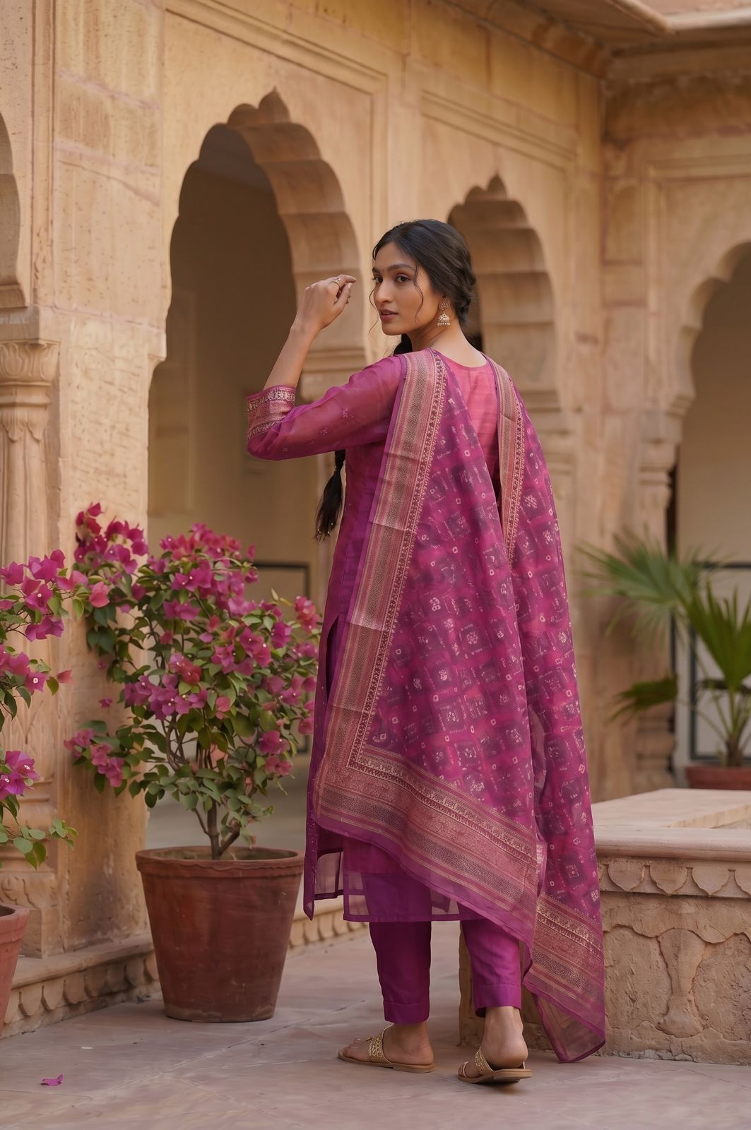 Magenta Embroidered Suit Set