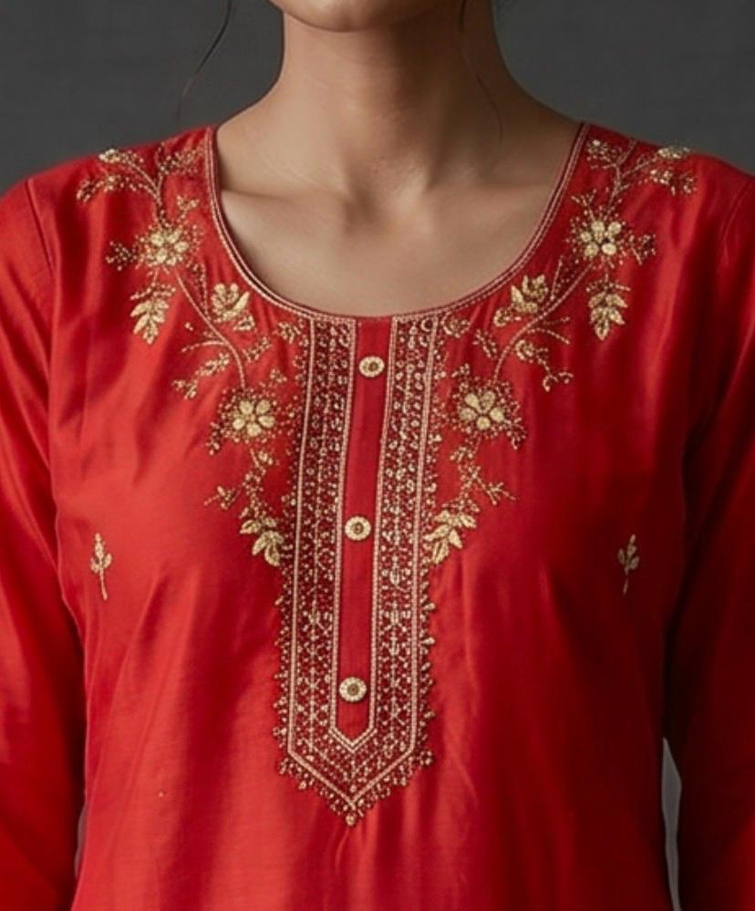 Red Gota Patti Silk Set with Banarasi Dupatta