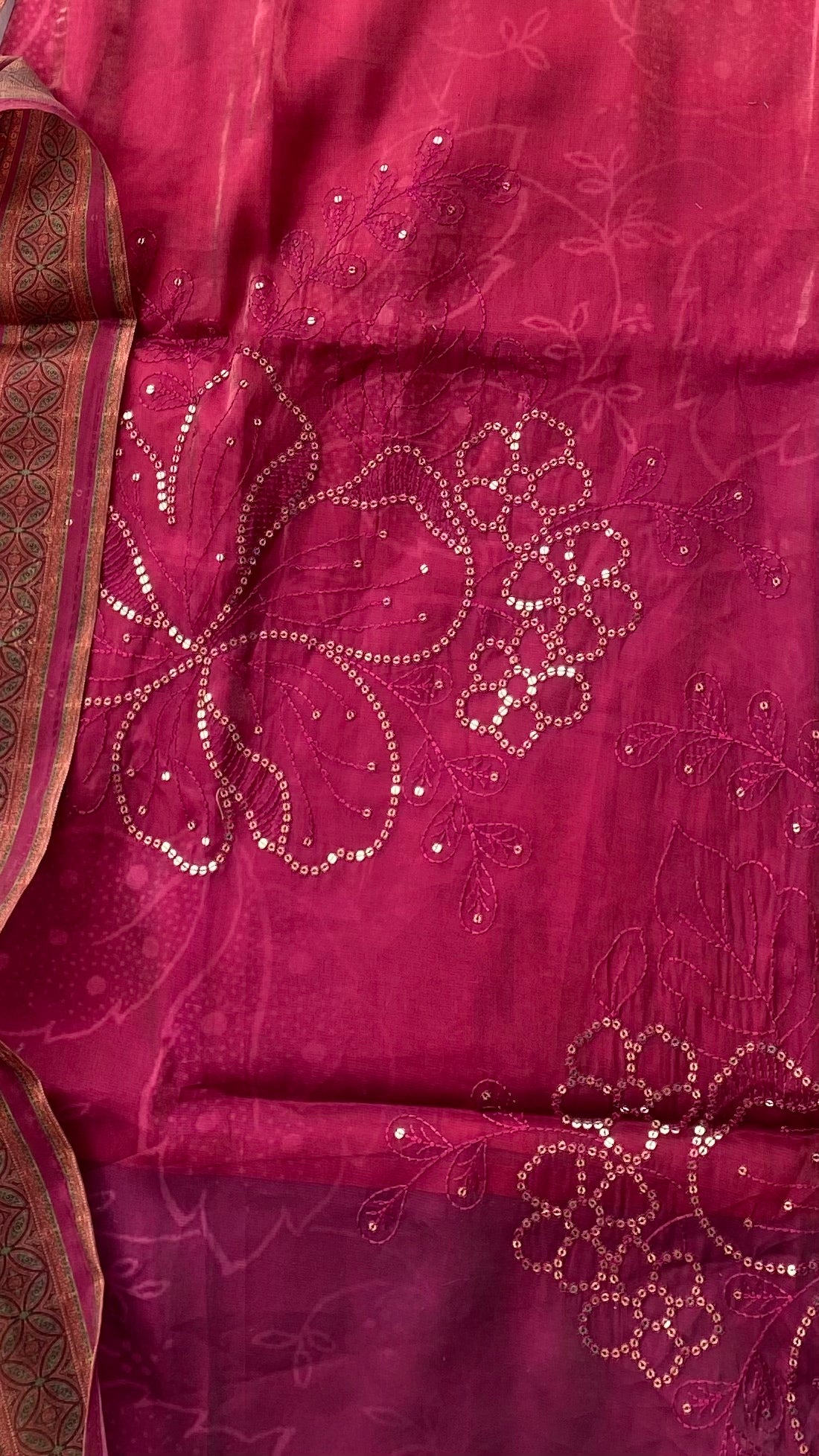 Wine Ombre Embroidered Suit Set with Duppatta