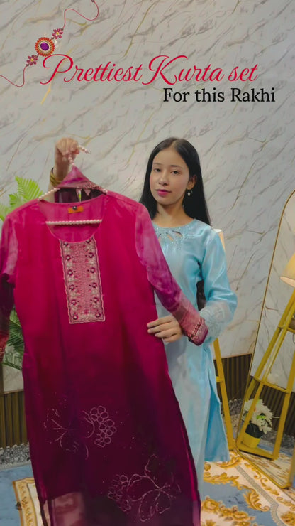 Magenta Embroidered Suit Set